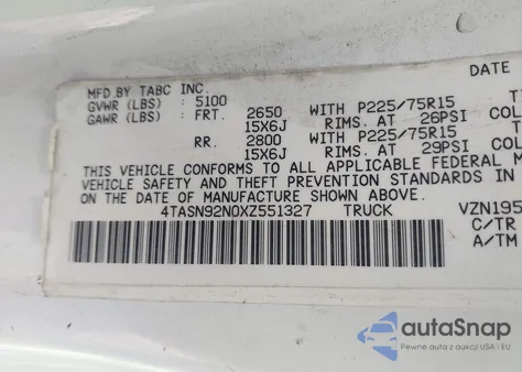 1999 Toyota Tacoma Prerunner V6 из США, поврежденный, VIN 4TASN92N0XZ551327